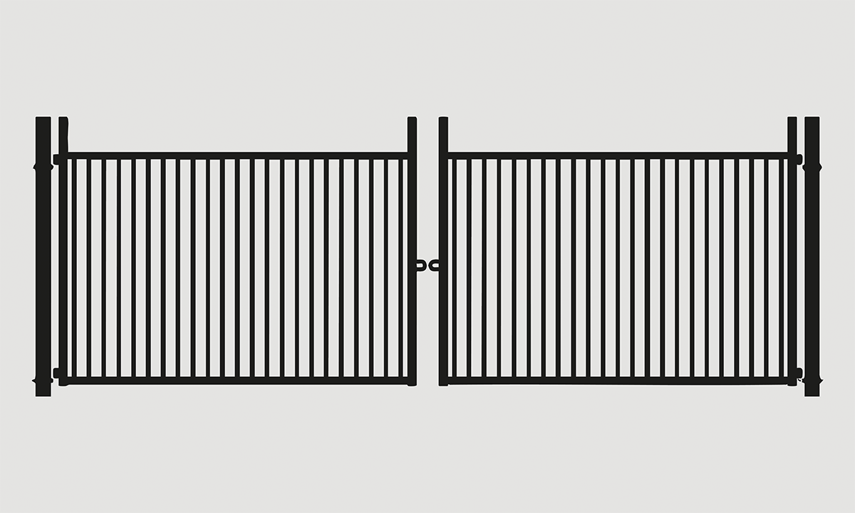 Illustration av dubbelsidig slaggrind med vertikala spjälor.